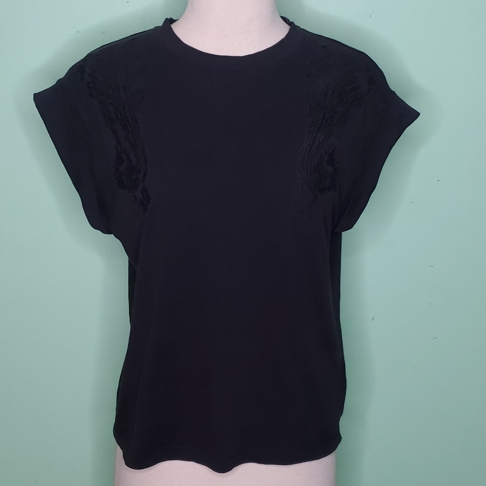 H&M Distressed Black Cap Sleeve Top